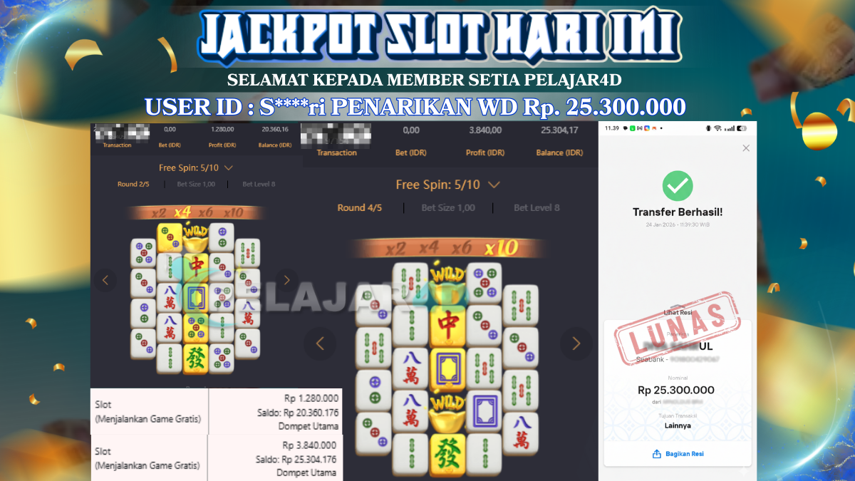 Jackpot Hari ini Di Slot Pg Soft Game Mahjong Ways 2 Rp 25.300.000