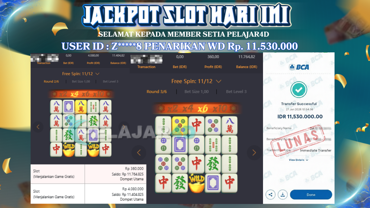 Jackpot Hari ini Di Slot Pg Soft Game Mahjong Ways Rp 11.530.000