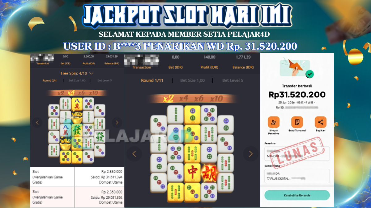 Jackpot Hari ini Di Slot Pg Soft Game Mahjong Ways 2 Rp 31.520.200