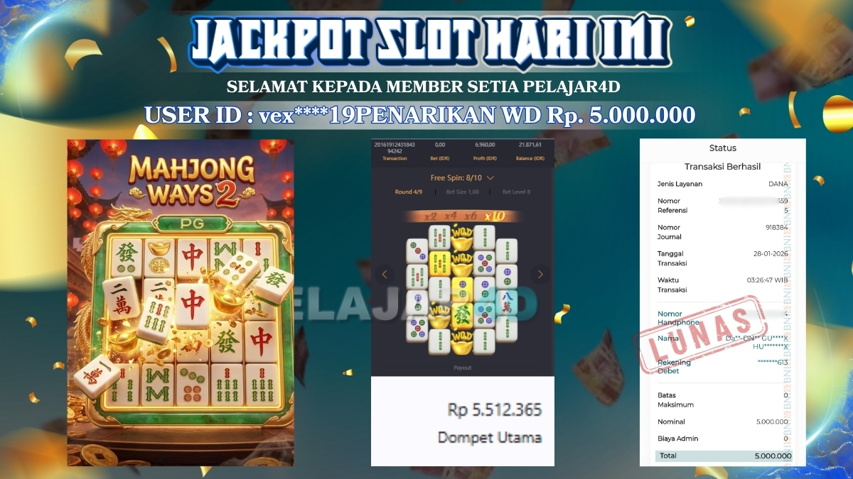 Lagi dan lagi wd di mahjong ways 2 hari ini Rp. 5.000.000