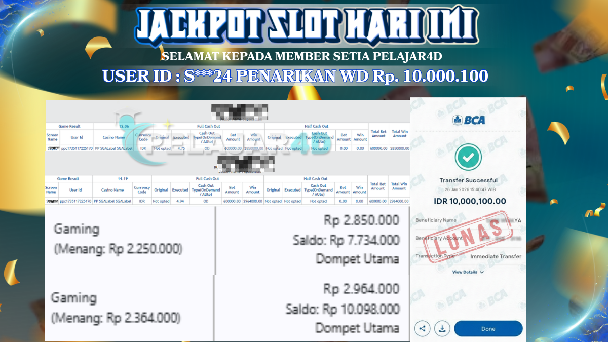 Jackpot Hari ini Di Slot Pragmatic Play Game Spaceman Rp 10.000.100
