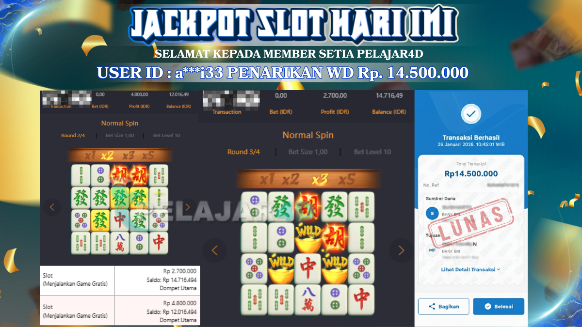 Jackpot Hari ini Di Slot Pg Soft Game Mahjong Ways Rp 14.500.000
