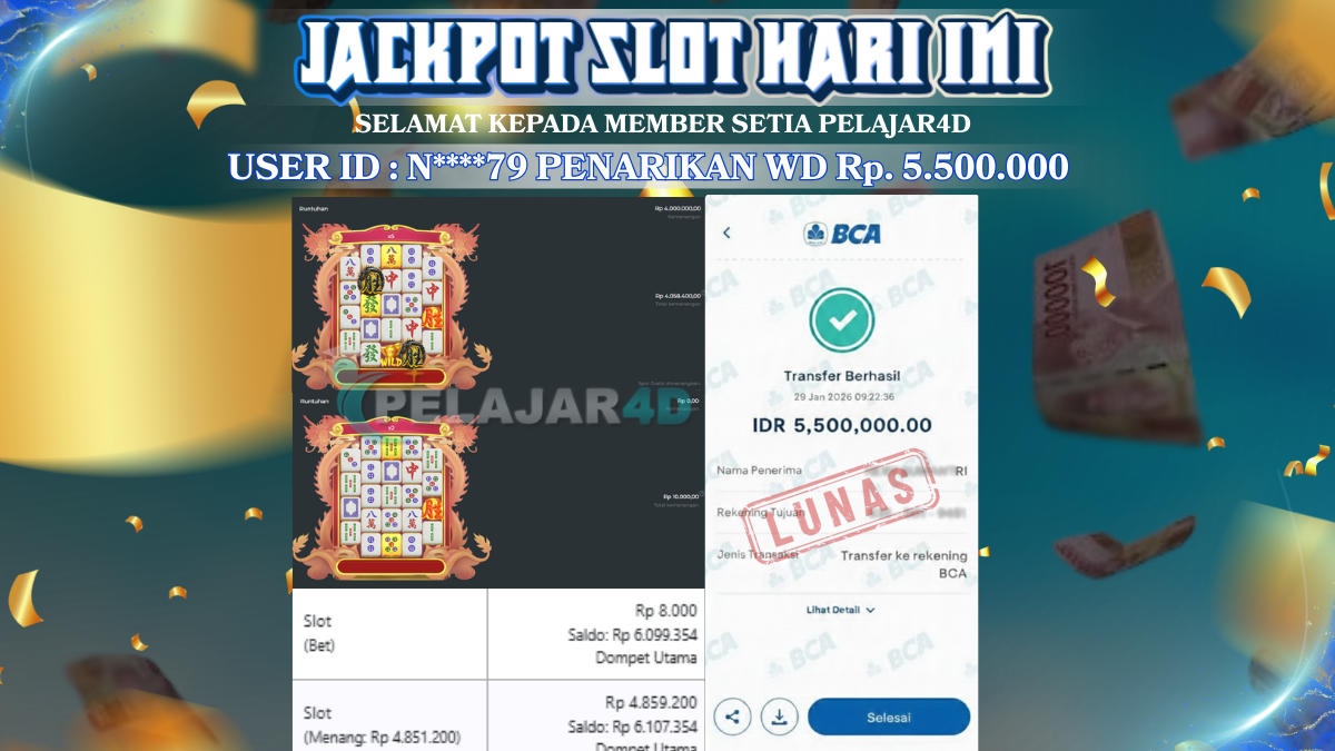 Jackpot Hari ini Di Slot Pragmatic Play Game Mahjong Wins 3 – Black Scatter Rp 5.500.000