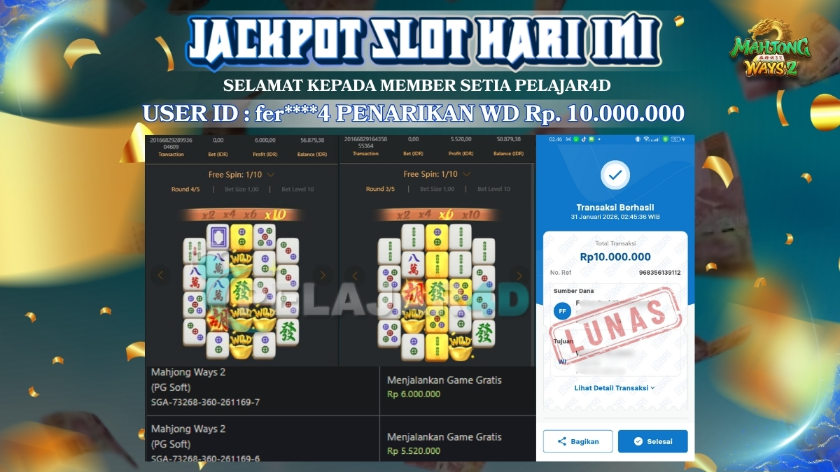 Member baru withdraw modal hanya 250k main di game mahjong ways 2 Rp. 10.000.000