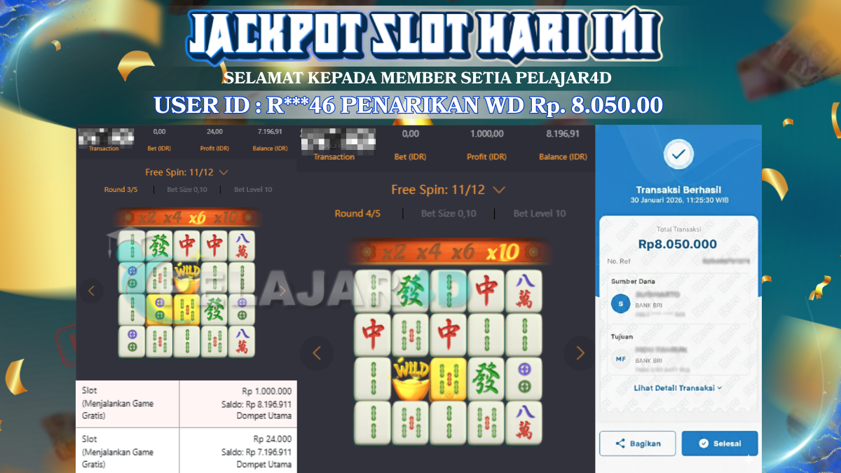 Jackpot Hari ini Di Slot Pg Soft Game Mahjong Ways  Rp 8.050.000
