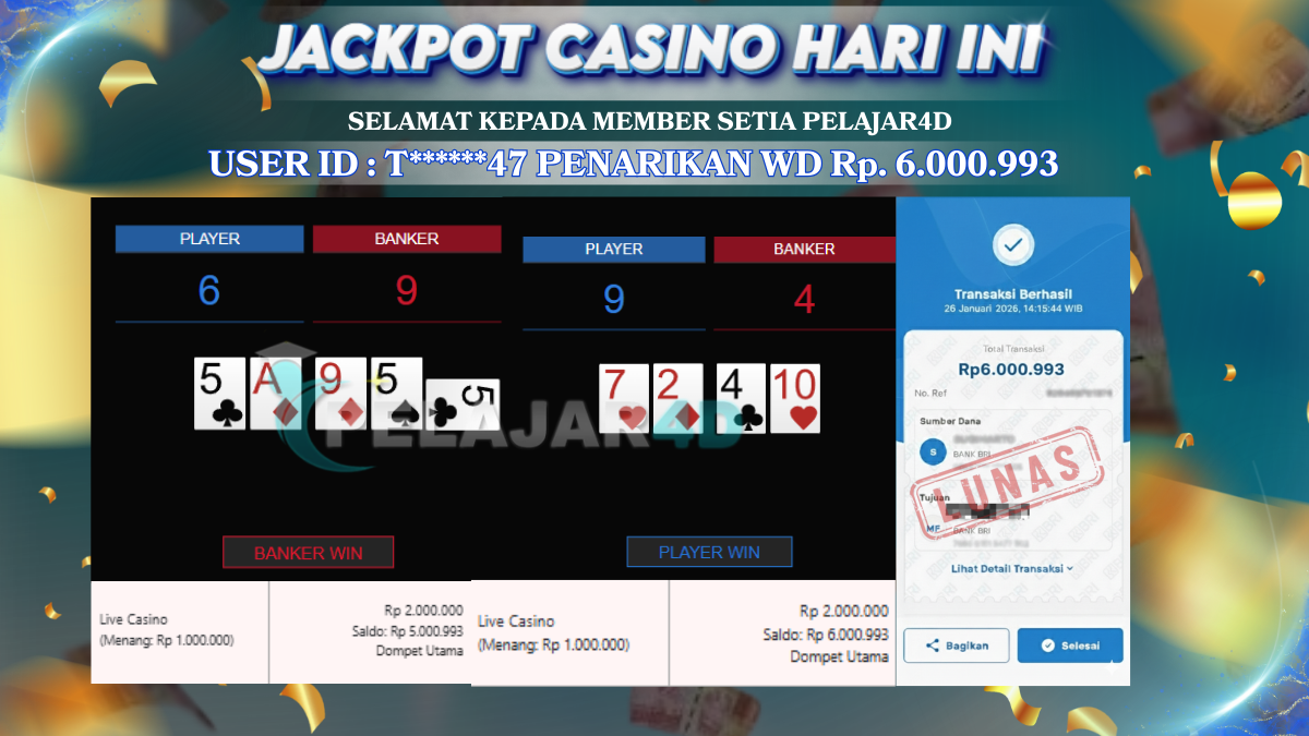 Jackpot Hari ini Di Sexy Casino Game Baccarat Classic Rp 6.000.993