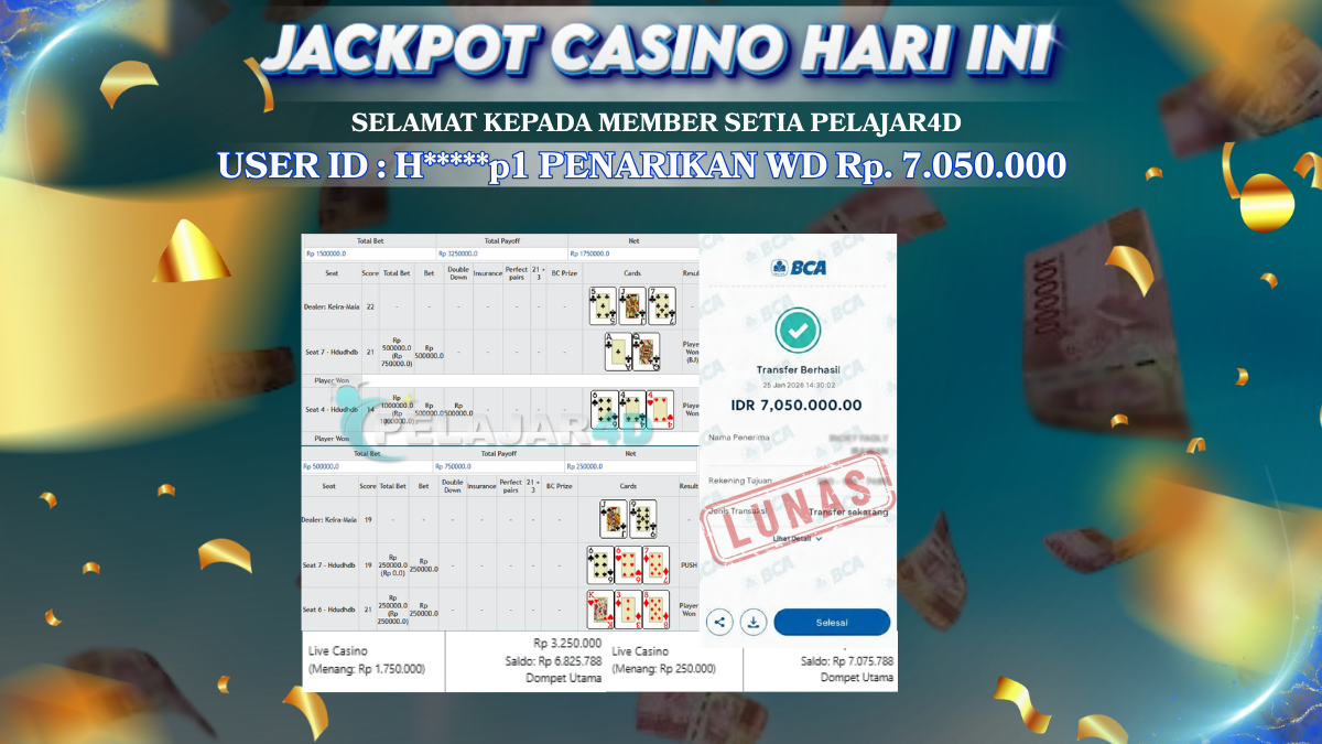 Jackpot Hari ini Di Casino Pragmatic Play Blackjack 83 Rp 7.050.000