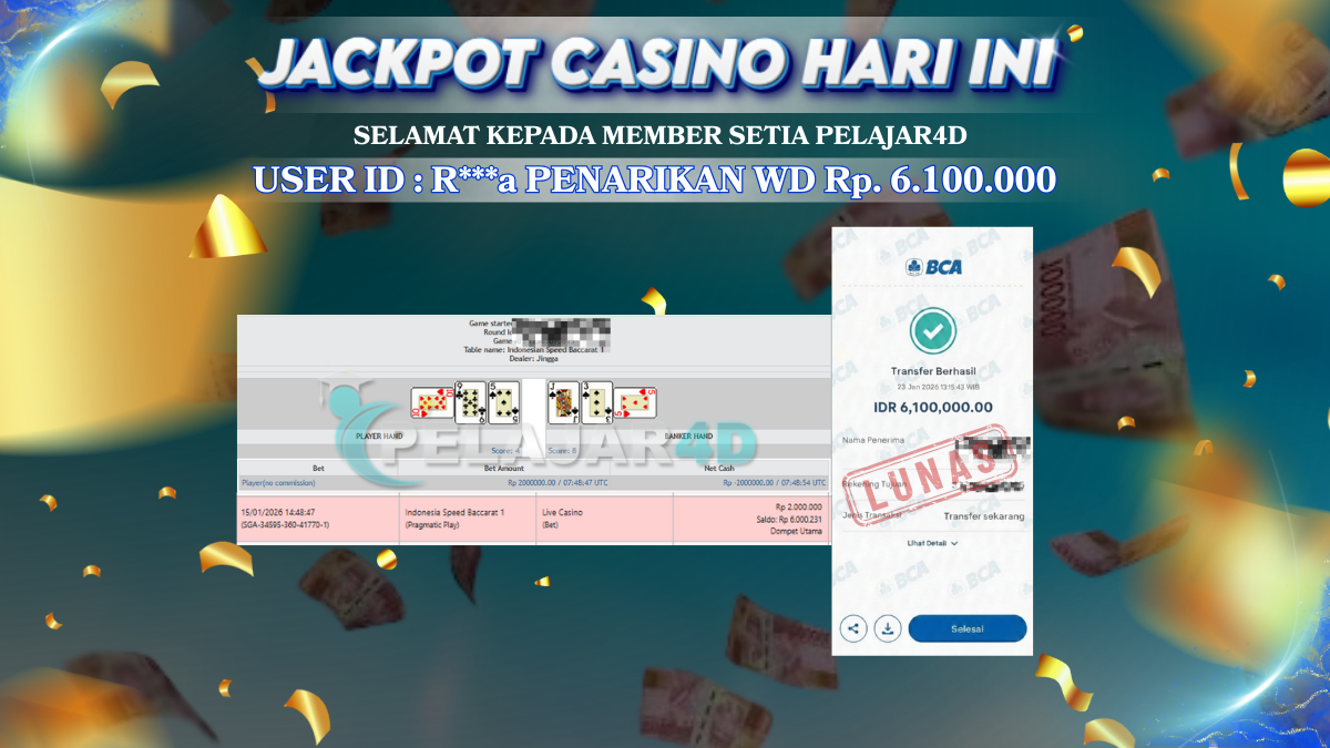 Jackpot Casino Baccarat Berhasil Dibayarkan Lunas Sebesar Rp 6.100.000