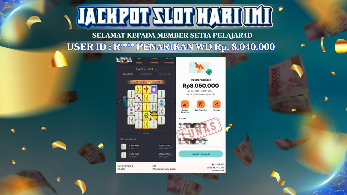 Jackpot Hari ini Di Slot Pg Soft Mahjong Ways 2 Rp 8.050.000
