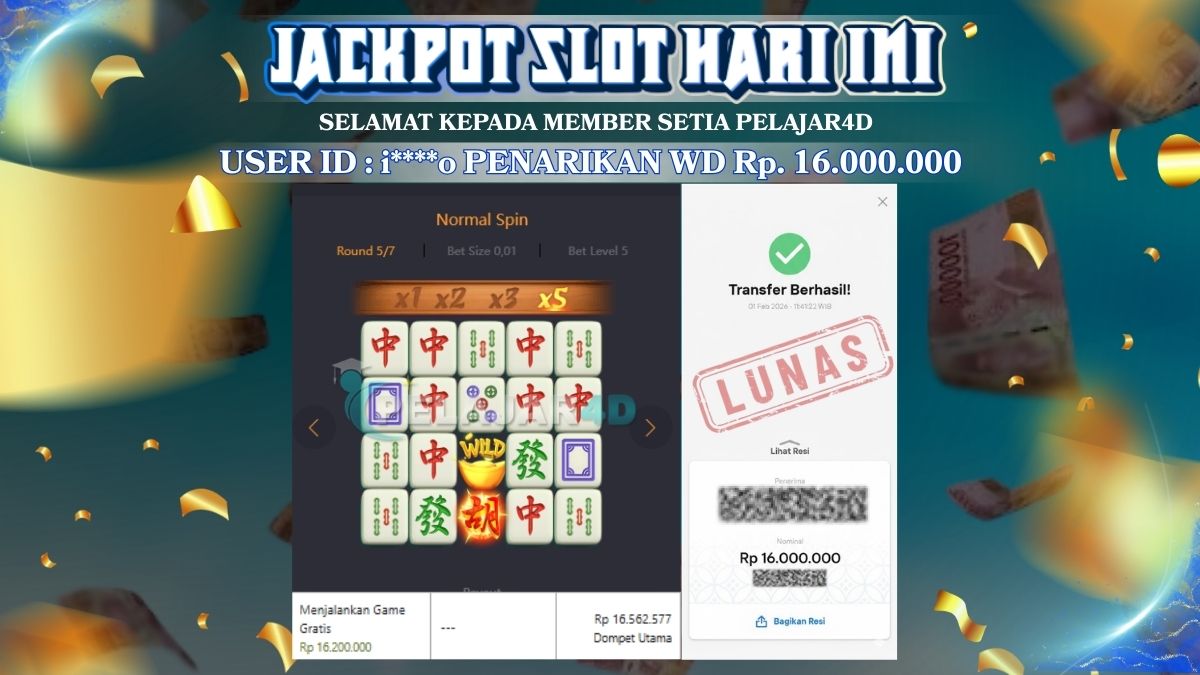 Jackpot Hari ini Di Slot Pg Soft Game Mahjong Ways Rp 16.000.00