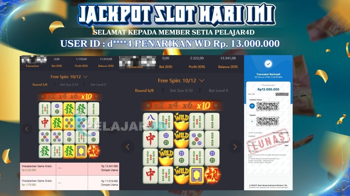 Jackpot Hari ini Di Slot Pg Soft Game Mahjong Ways Rp 13.000.00
