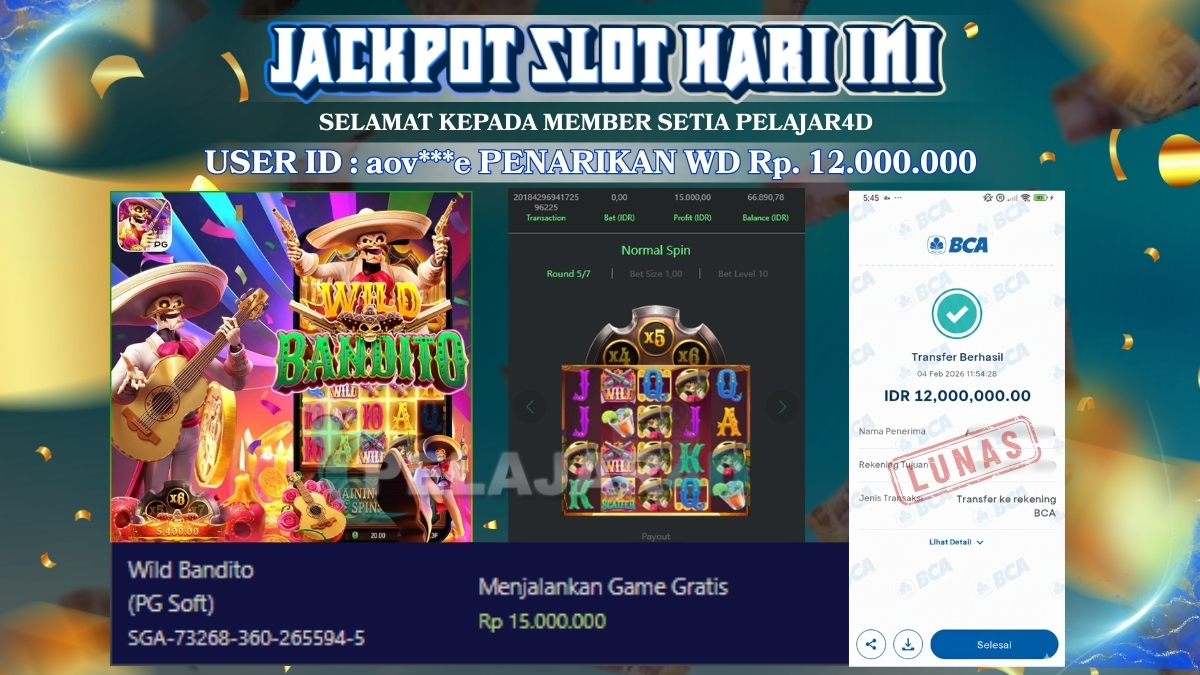 Game gampang wd modal cuma 20k saja di pelajar4d Wild bandito win Rp. 12.000.000