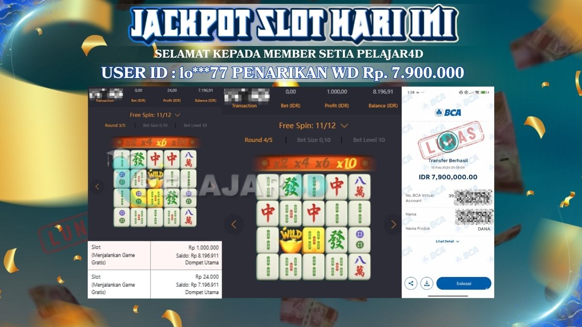 Kemenangan di Game Mahjong Ways di Bayar Lunas Rp. 7.900.000