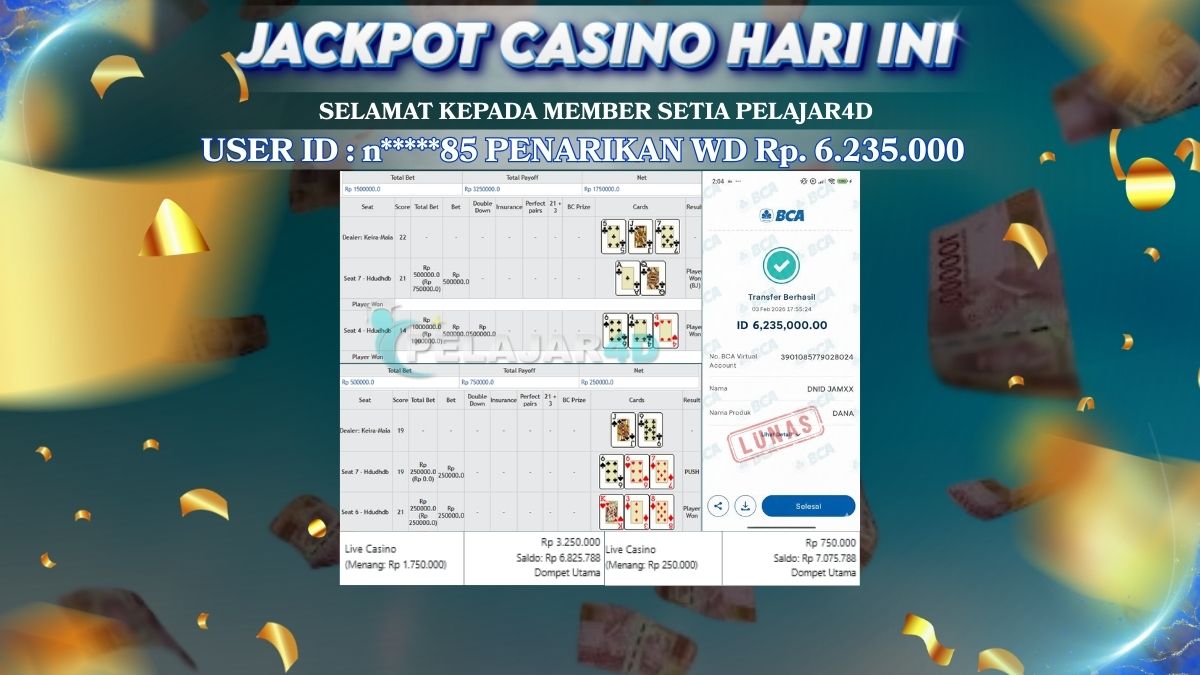 Jackpot Hari ini Di Casino Pragmatic Play Blackjack 83 Rp 6.235.000