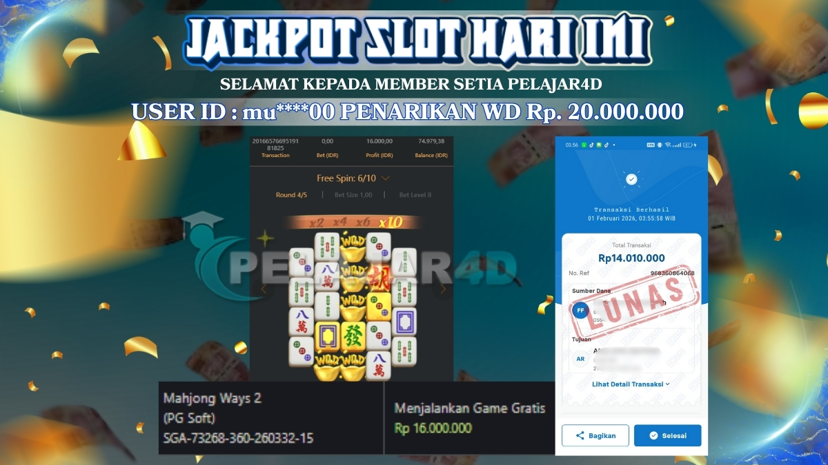 Pilihan yang tepat untuk coba raih kemenangan di situs pelajar4d wd lagi , Rp. 14.010.000