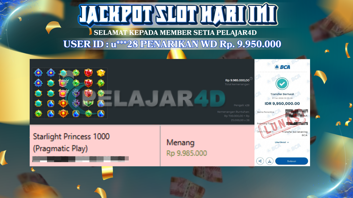 Jackpot Hari ini Di Slot Pragmatic Play Game Starlight Princess 1000 Rp 9.950.000