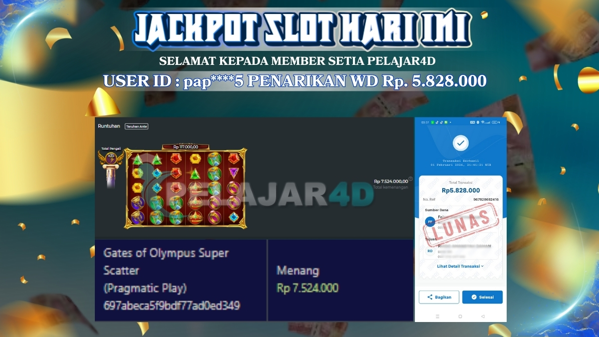 Selalu memuaskan hasil dari kemenangan member baru Rp. 5.828.000