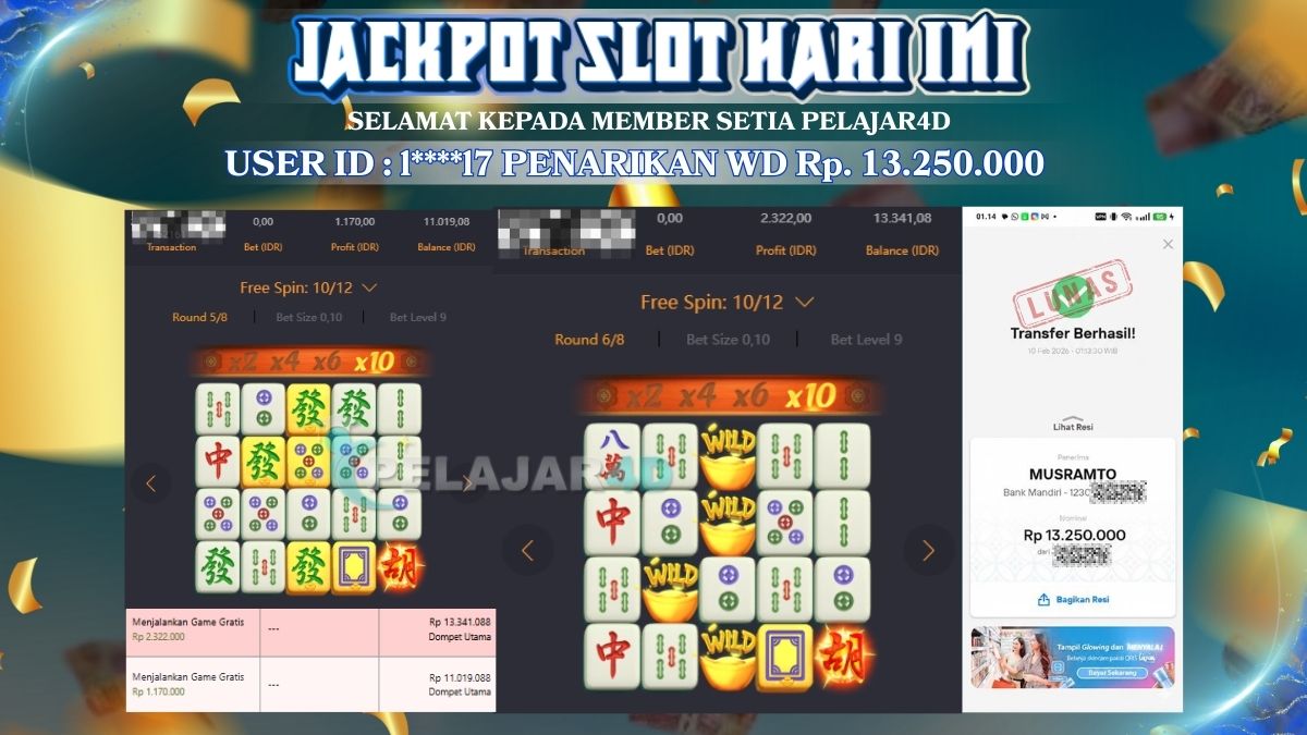 Kemenangan di Game Mahjong Ways di Bayar Lunas Rp. 13.250.000