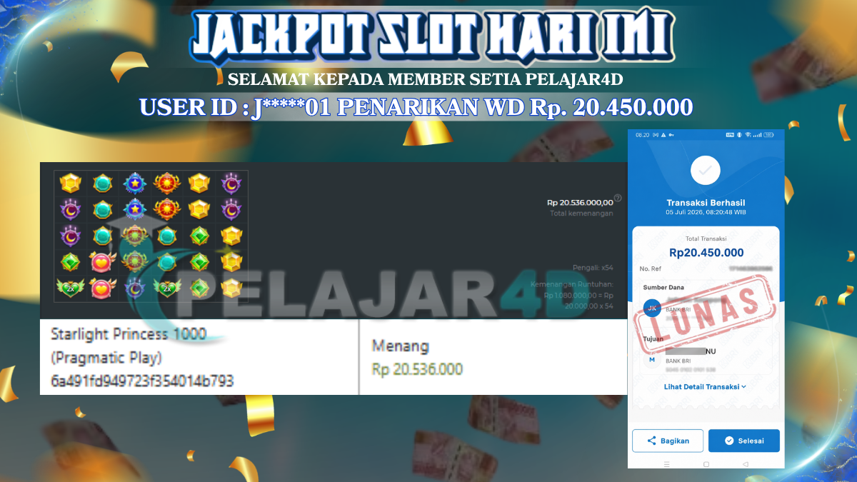 Jackpot Hari ini Di Slot Provider Pragmatic Play Di Permainan Starlight Princess 1000 Rp 20.450.000