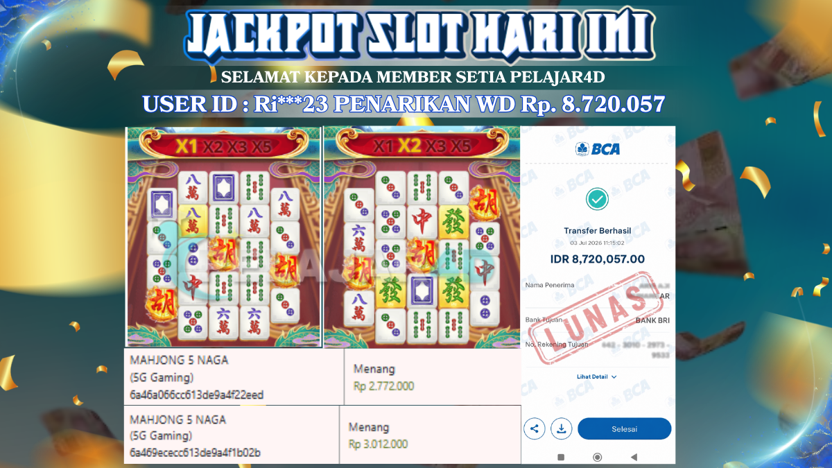 Jackpot Hari ini Di Slot Provider 5G Gaming Di Permainan Mahjong 5 Naga Rp 8.720.057
